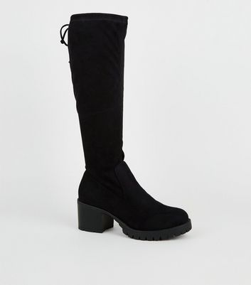Girls Black Suedette Chunky Boots | New 