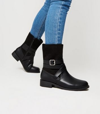 Girls Black Faux Fur Lined Calf Boots 
