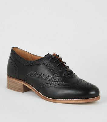 Black Leather Lace Up Brogues | New Look