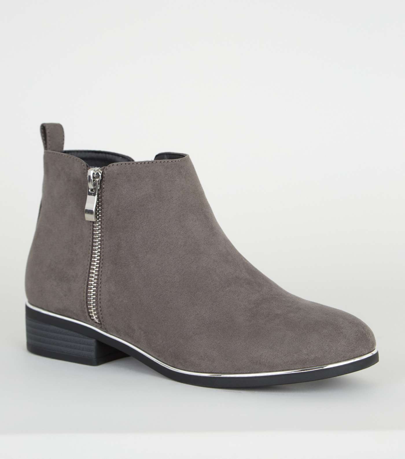 Girls Grey Suedette Piped Ankle Boots