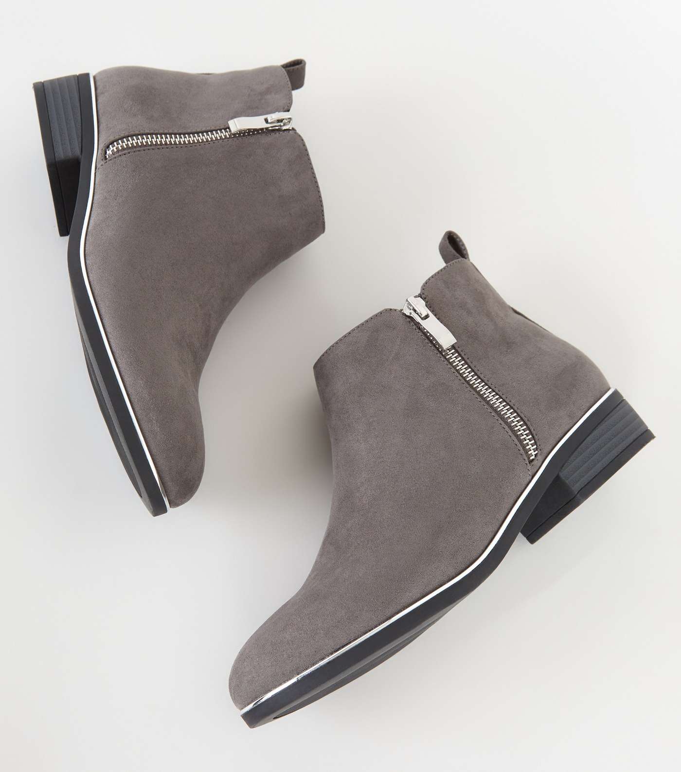 Girls Grey Suedette Piped Ankle Boots Image 3