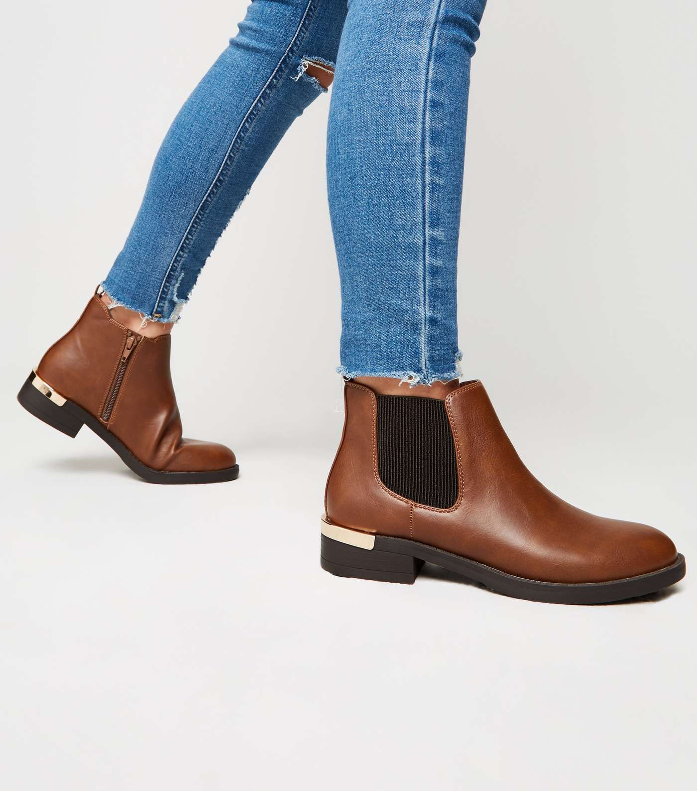 Girls Tan Leather-Look Chelsea Boots Image 2