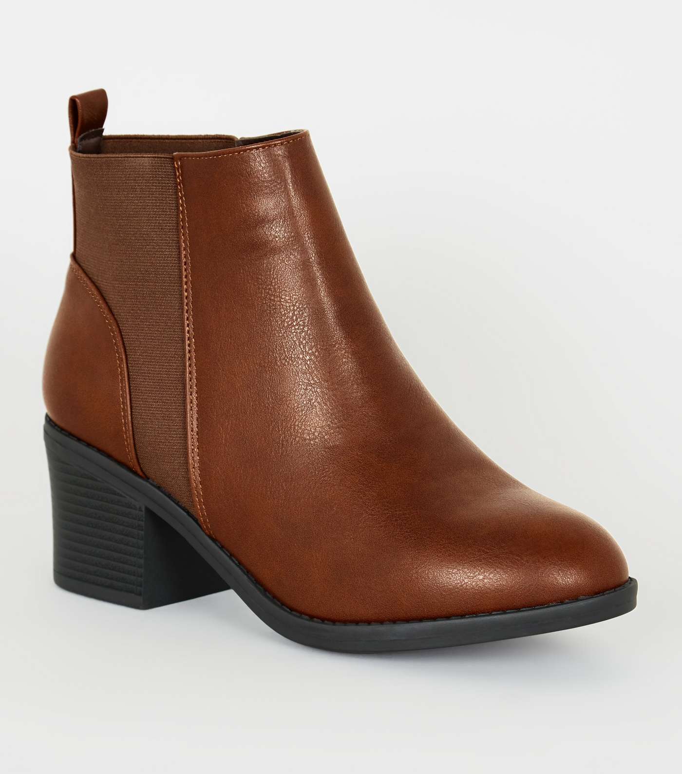 Wide Fit Tan Leather-Look Heeled Chelsea Boots