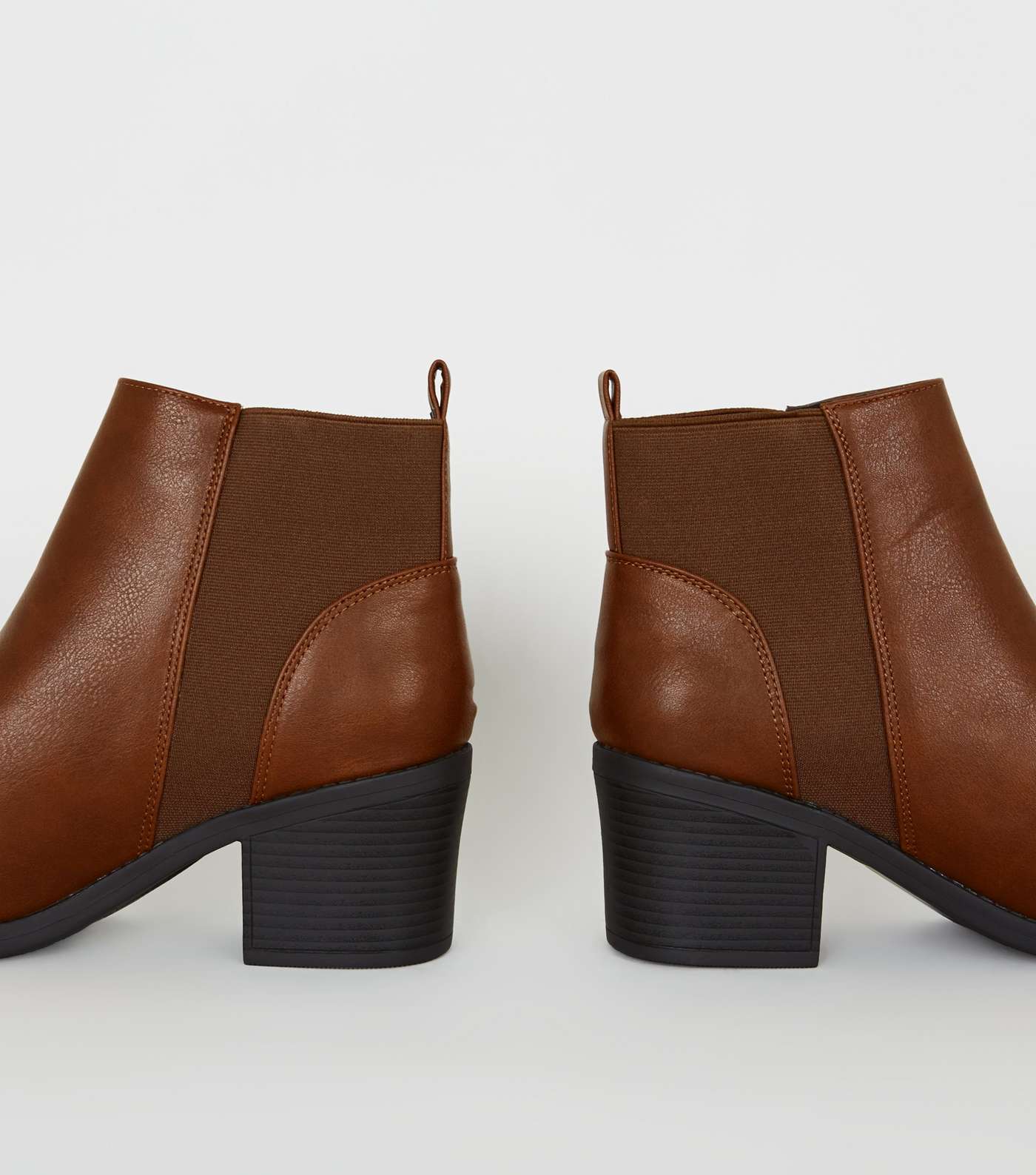 Wide Fit Tan Leather-Look Heeled Chelsea Boots Image 3