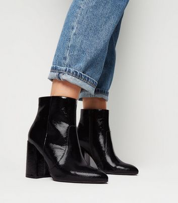 Wide Fit Black Crinkle Patent Ankle 