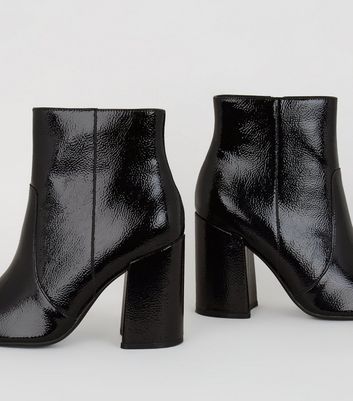 wide fit black patent boots