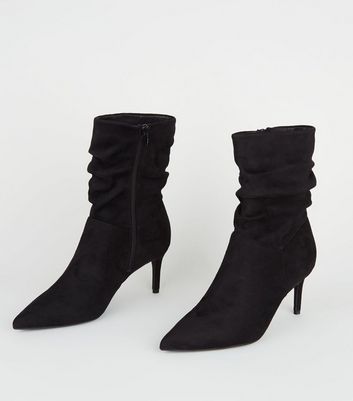 Black Suedette Pointed Slouch Boots 