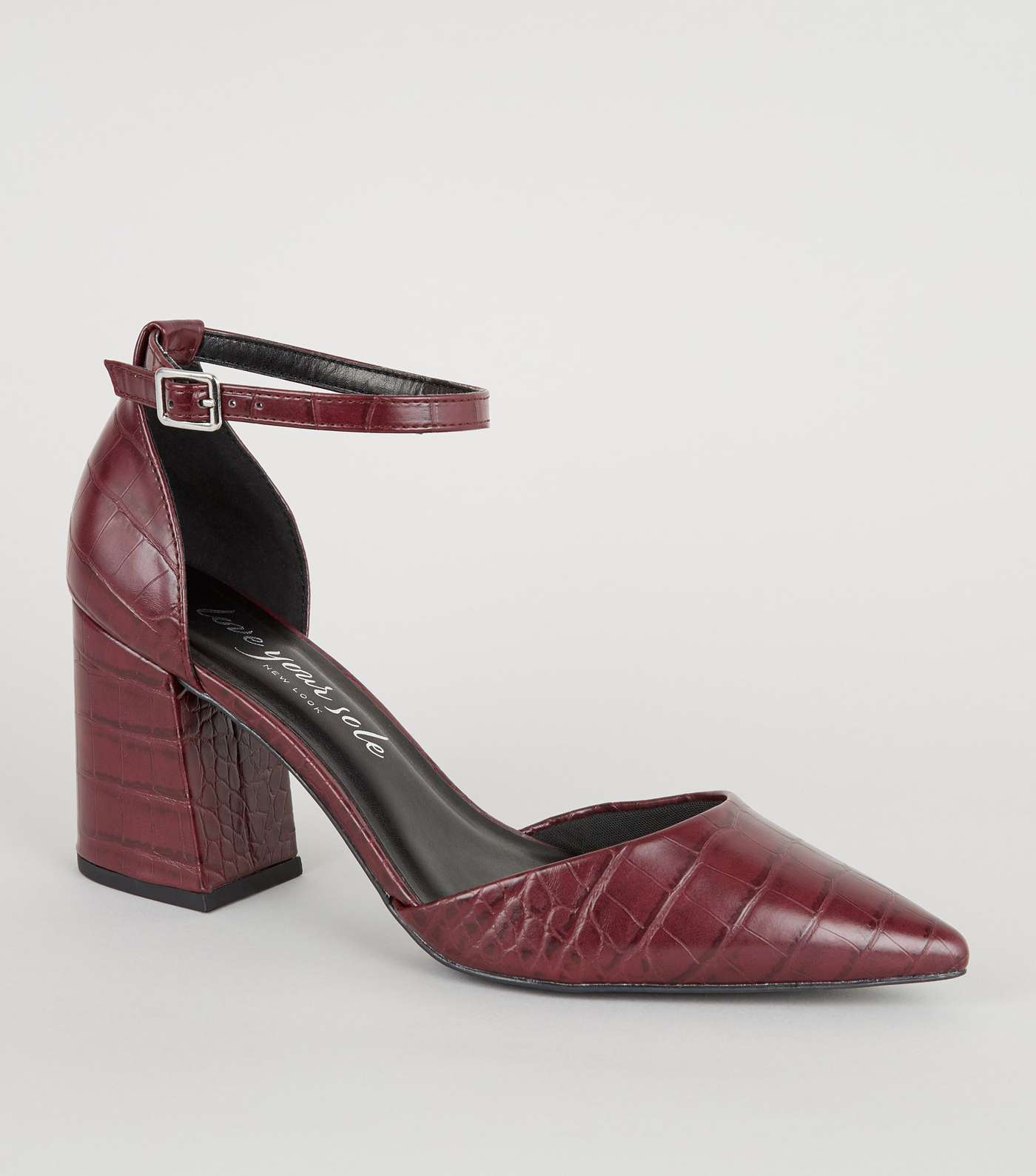 Dark Red Faux Croc 2 Part Court Shoes  