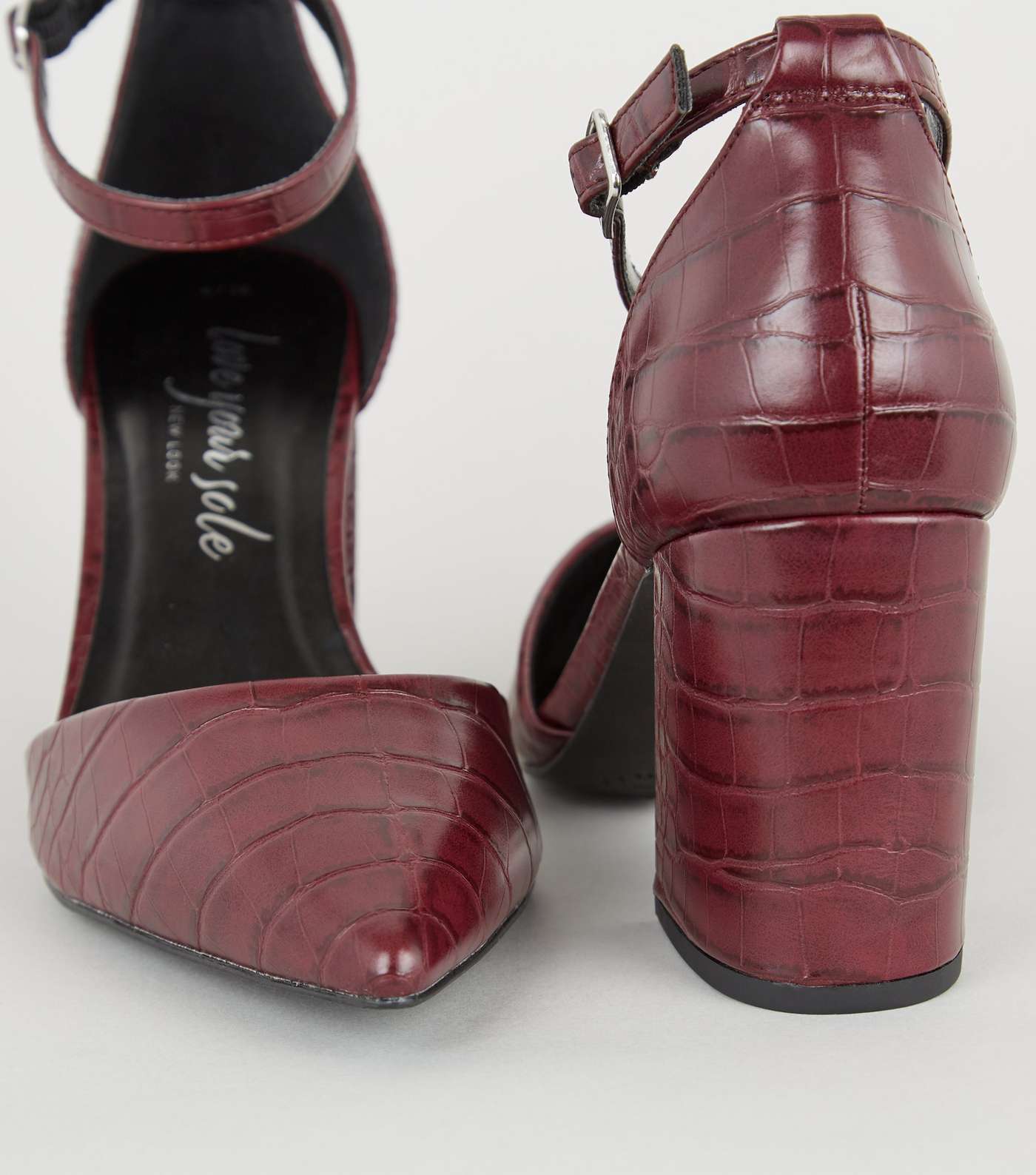 Dark Red Faux Croc 2 Part Court Shoes   Image 3