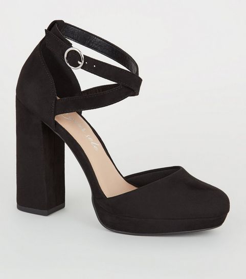 Black Suedette Round Toe Platform Courts
