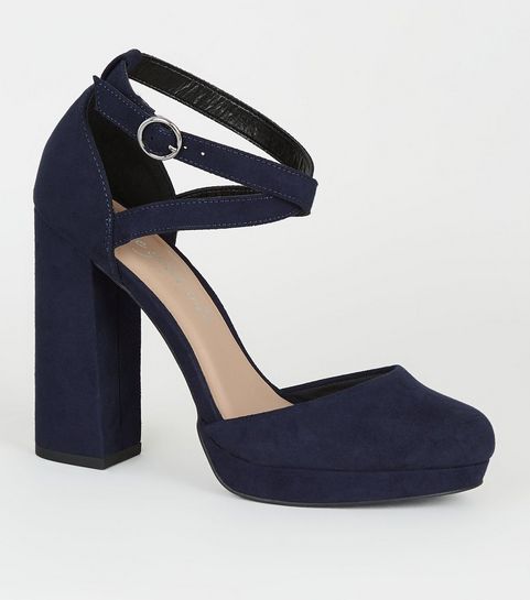 Navy Suedette Round Toe Platform Courts