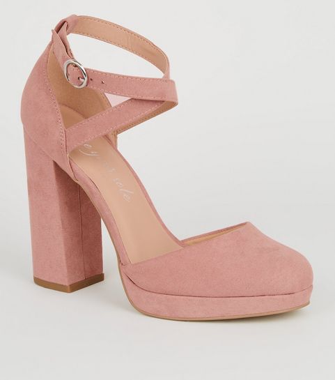 Pink Suedette Round Toe Platform Courts