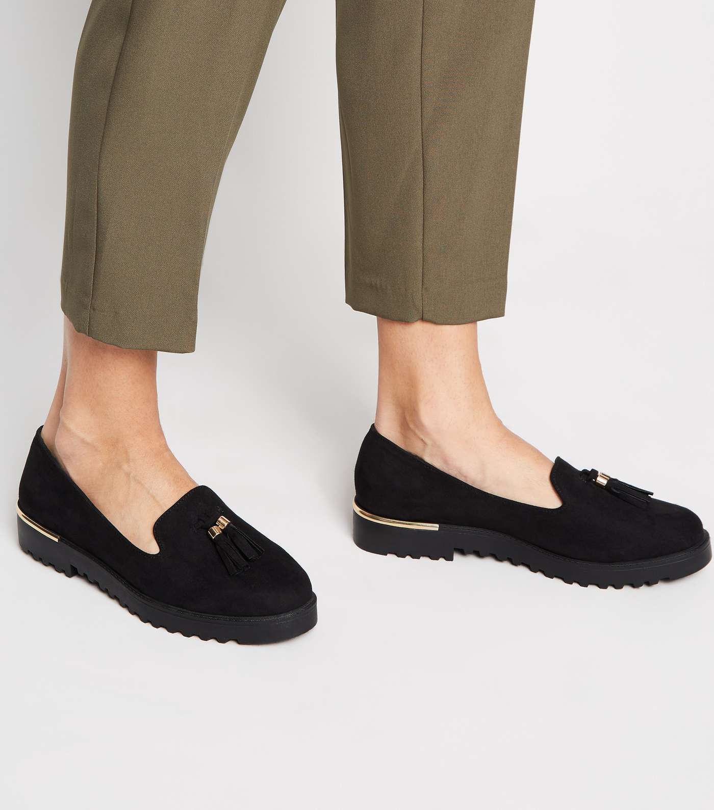 Black Suedette Chunky Tassel Loafers Image 2