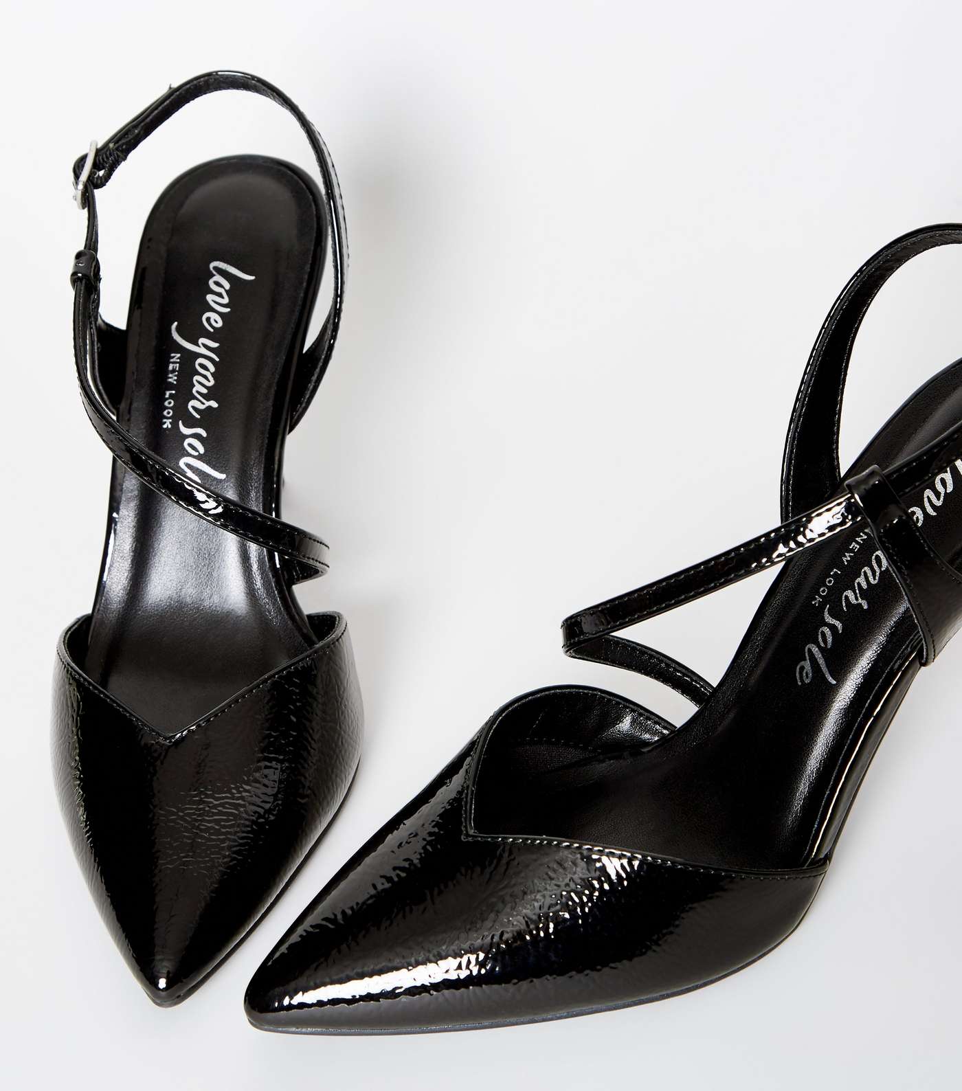 Black Patent Strappy Pointed Stiletto Courts Image 4