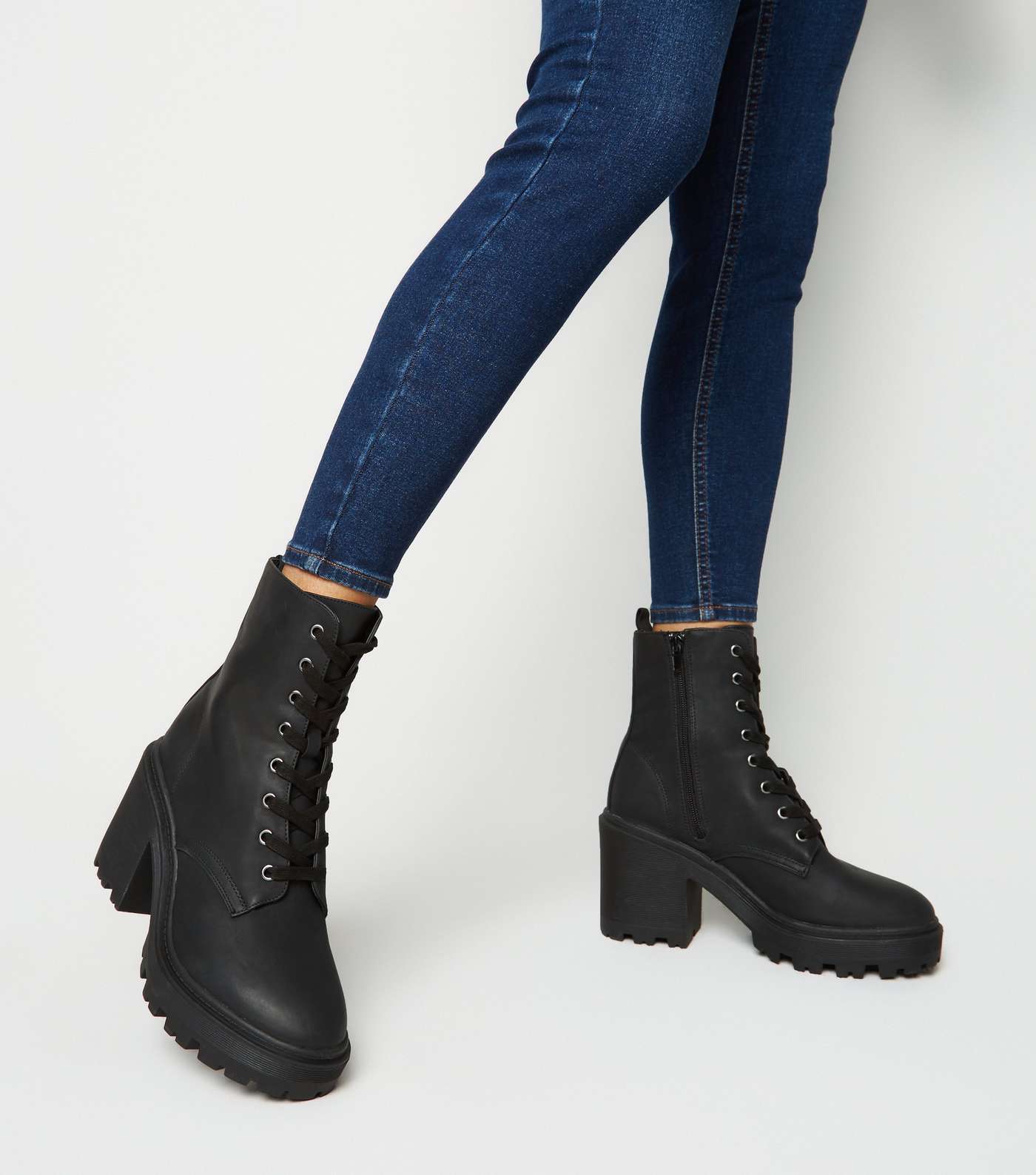 Black Leather-Look Chunky Block Heel Boots Image 2