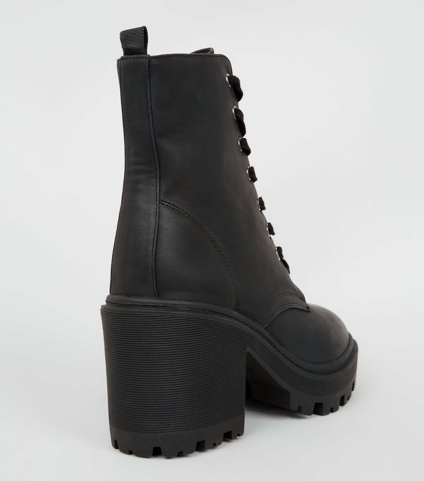 Black Leather-Look Chunky Block Heel Boots Image 4