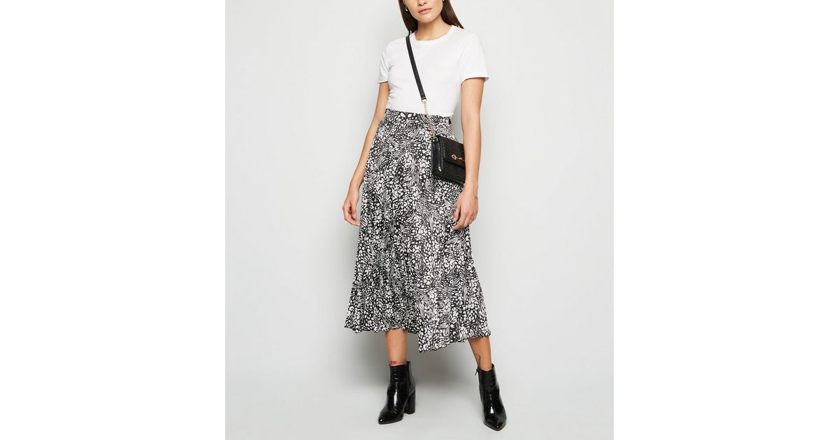 Black Satin Mixed Animal Print Midi Skirt | New Look