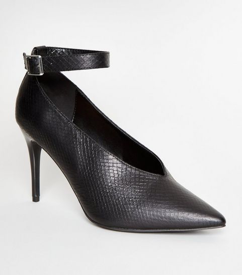 Black Faux Snake Stiletto Heels