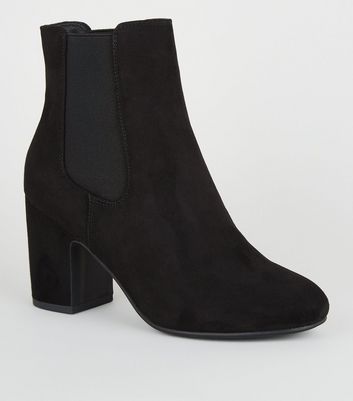 Black Suedette Block Heel Chelsea Boots 