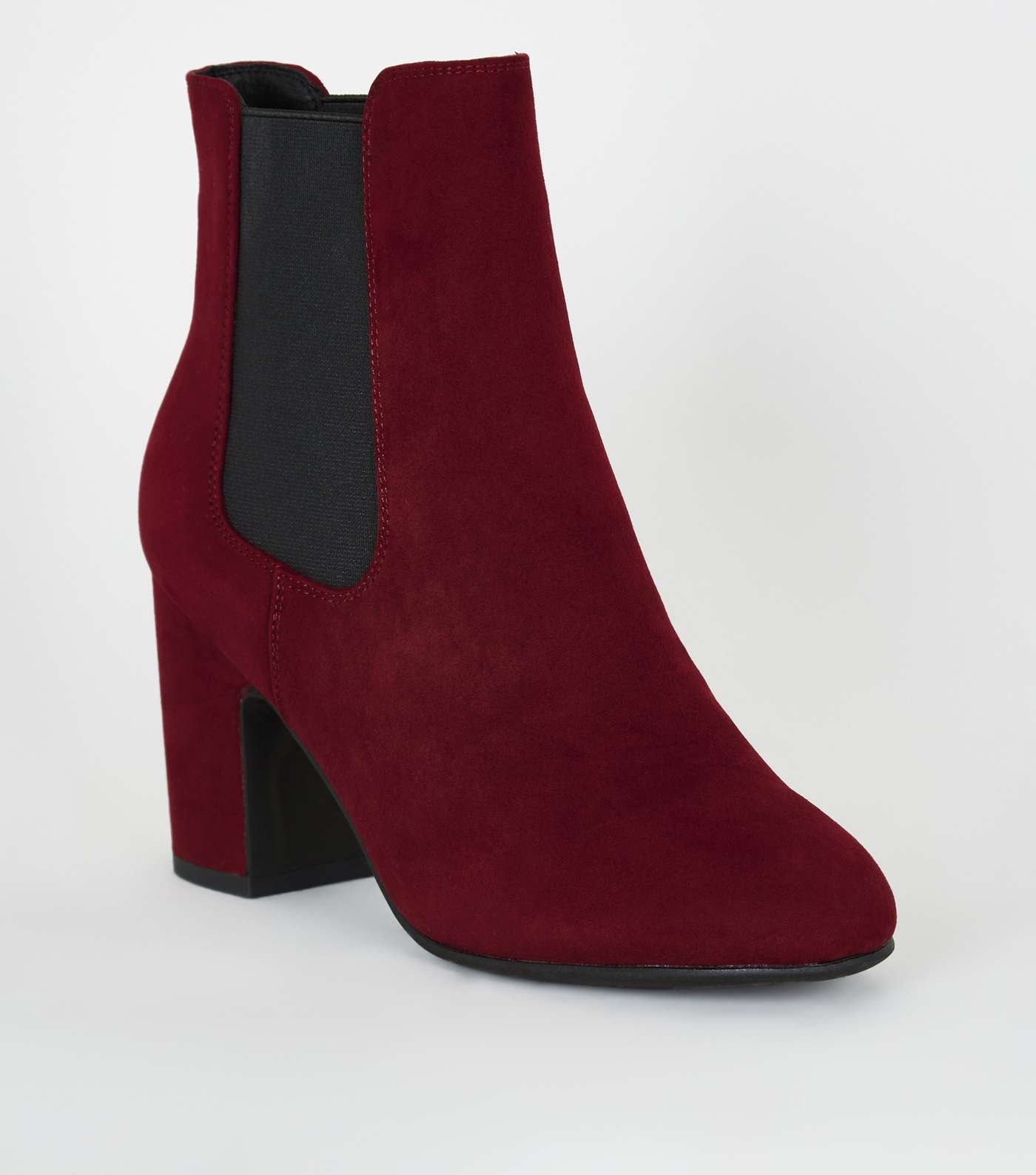 Dark Red Suedette Block Heel Chelsea Boots