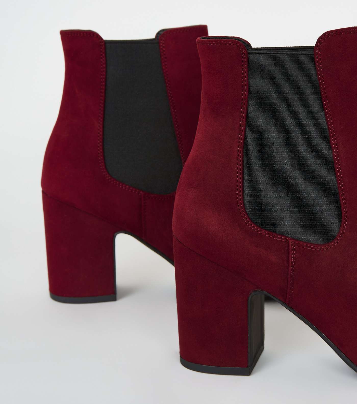 Dark Red Suedette Block Heel Chelsea Boots Image 3