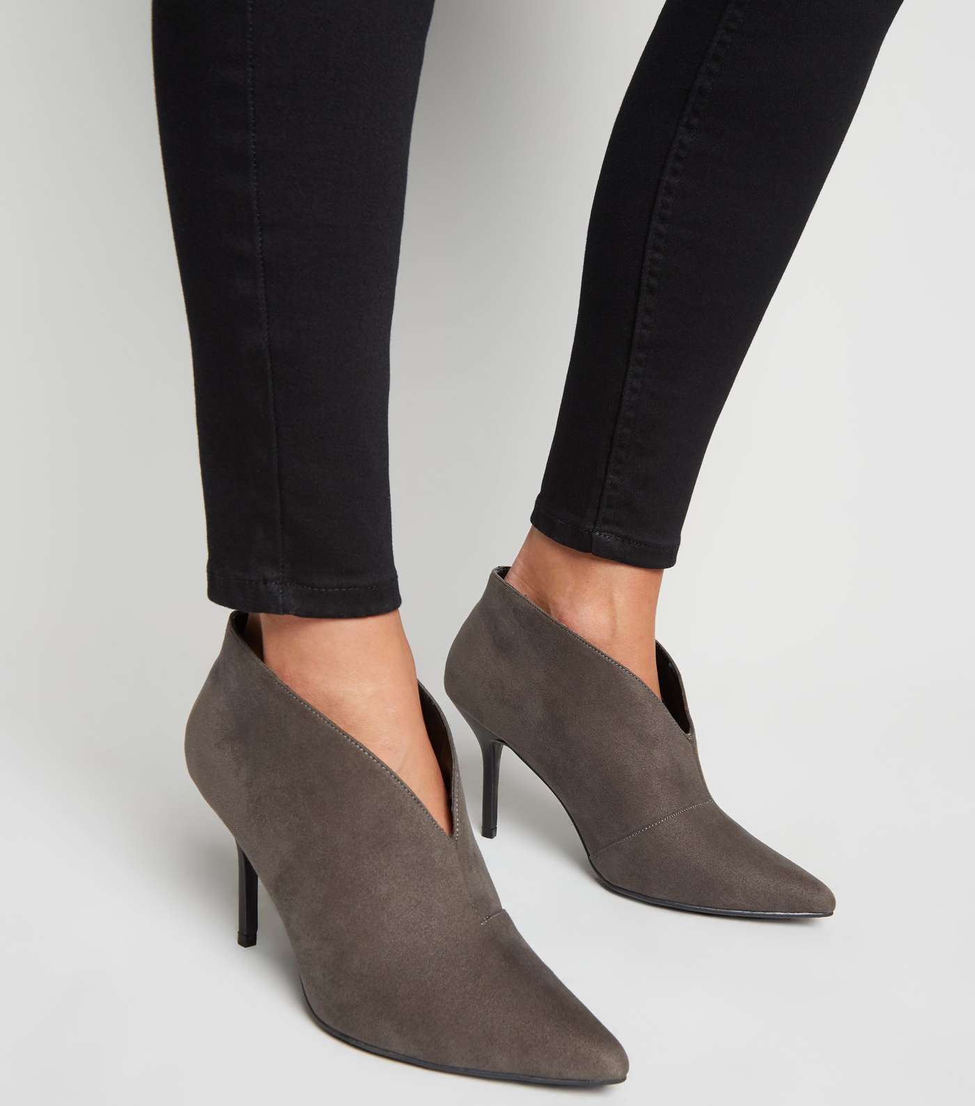 Grey Suedette Pointed Stiletto Shoe Boots Image 2