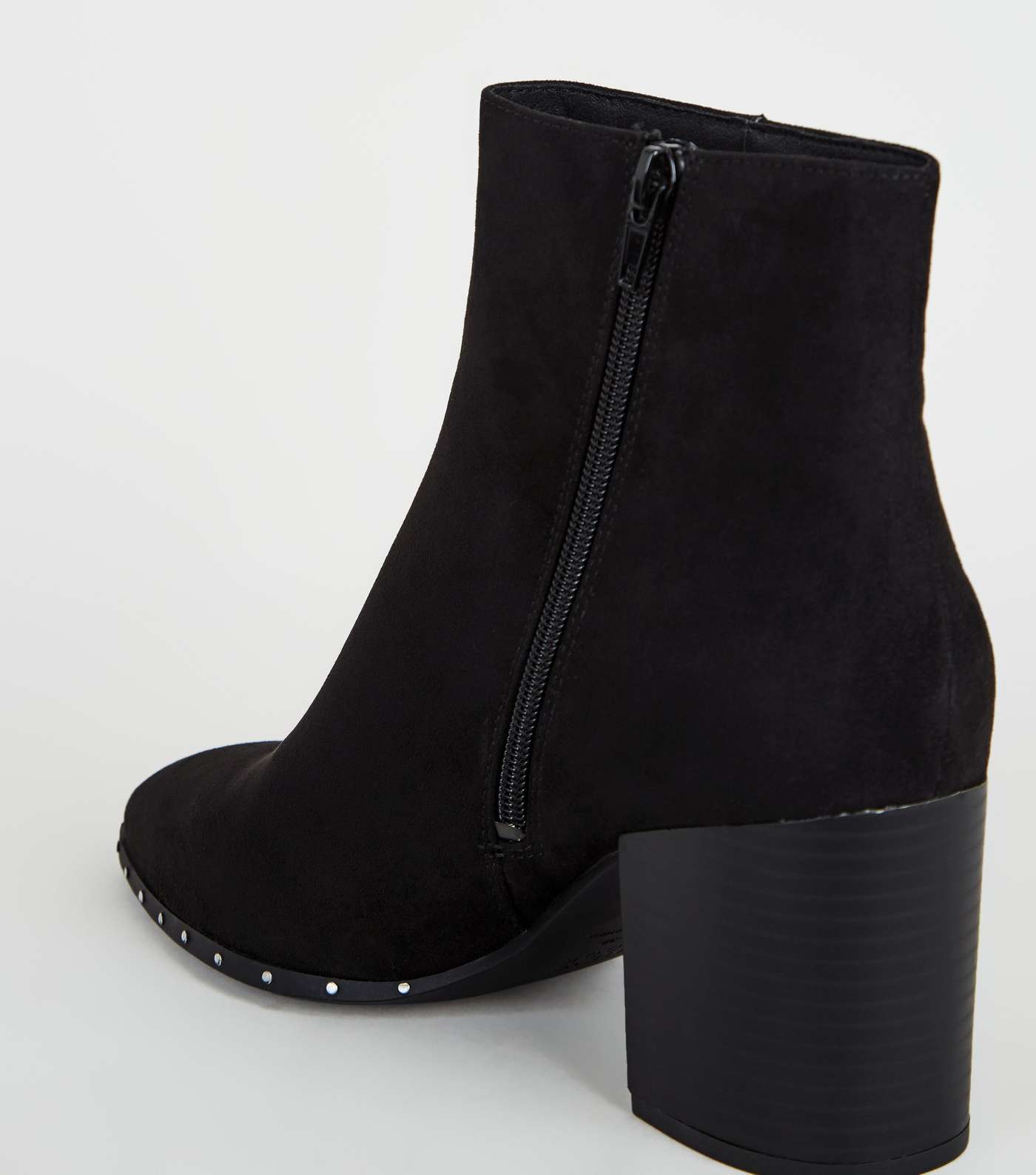 Black Suedette Stud Trim Heeled Ankle Boots Image 4