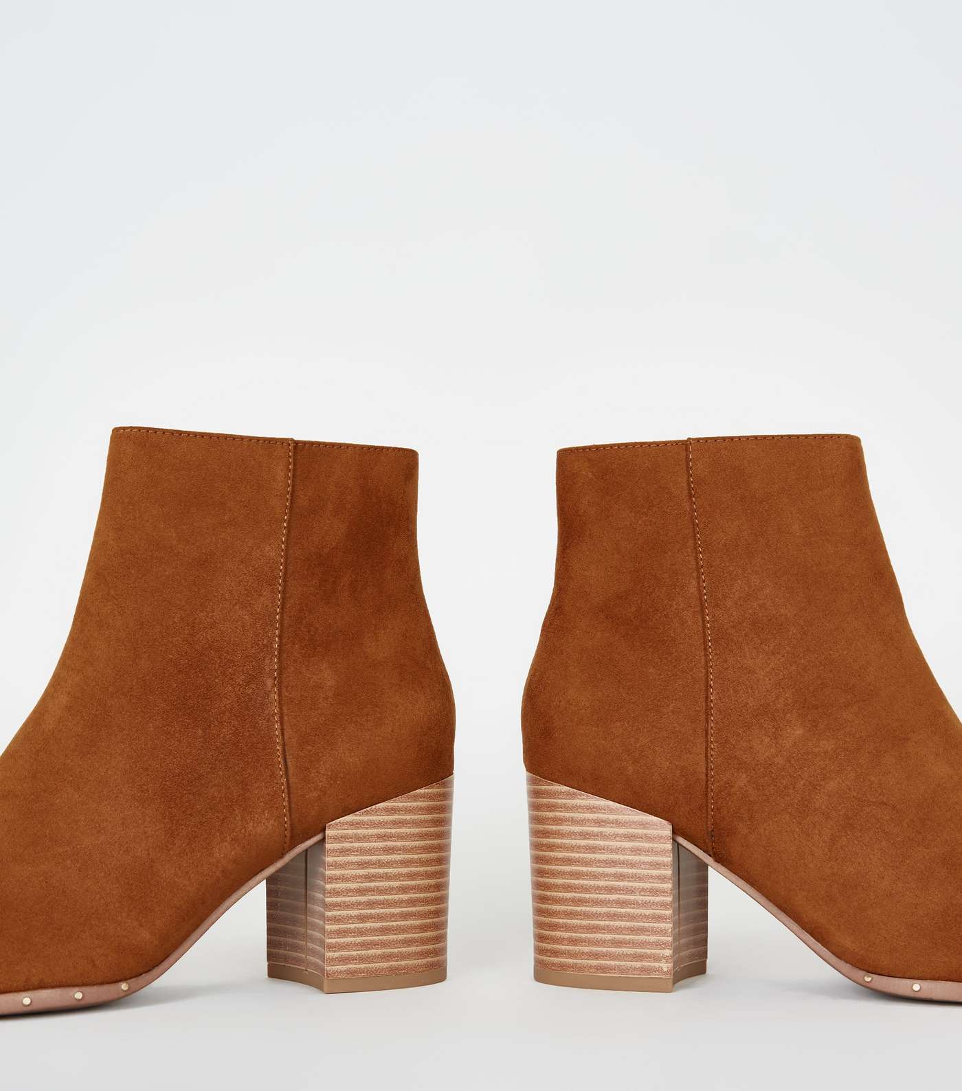 Tan Suedette Stud Heeled Ankle Boots Image 3