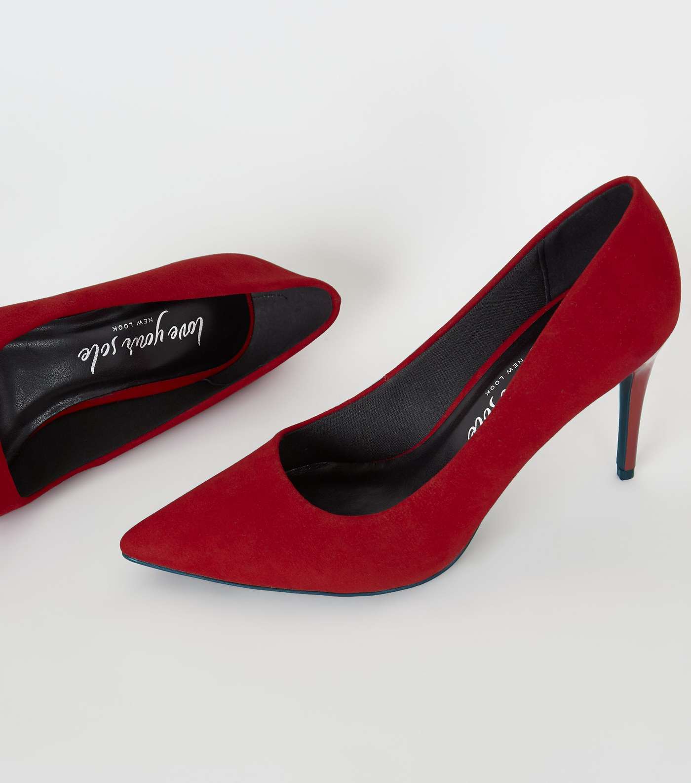 Red Suedette Stiletto Court Shoes Image 3