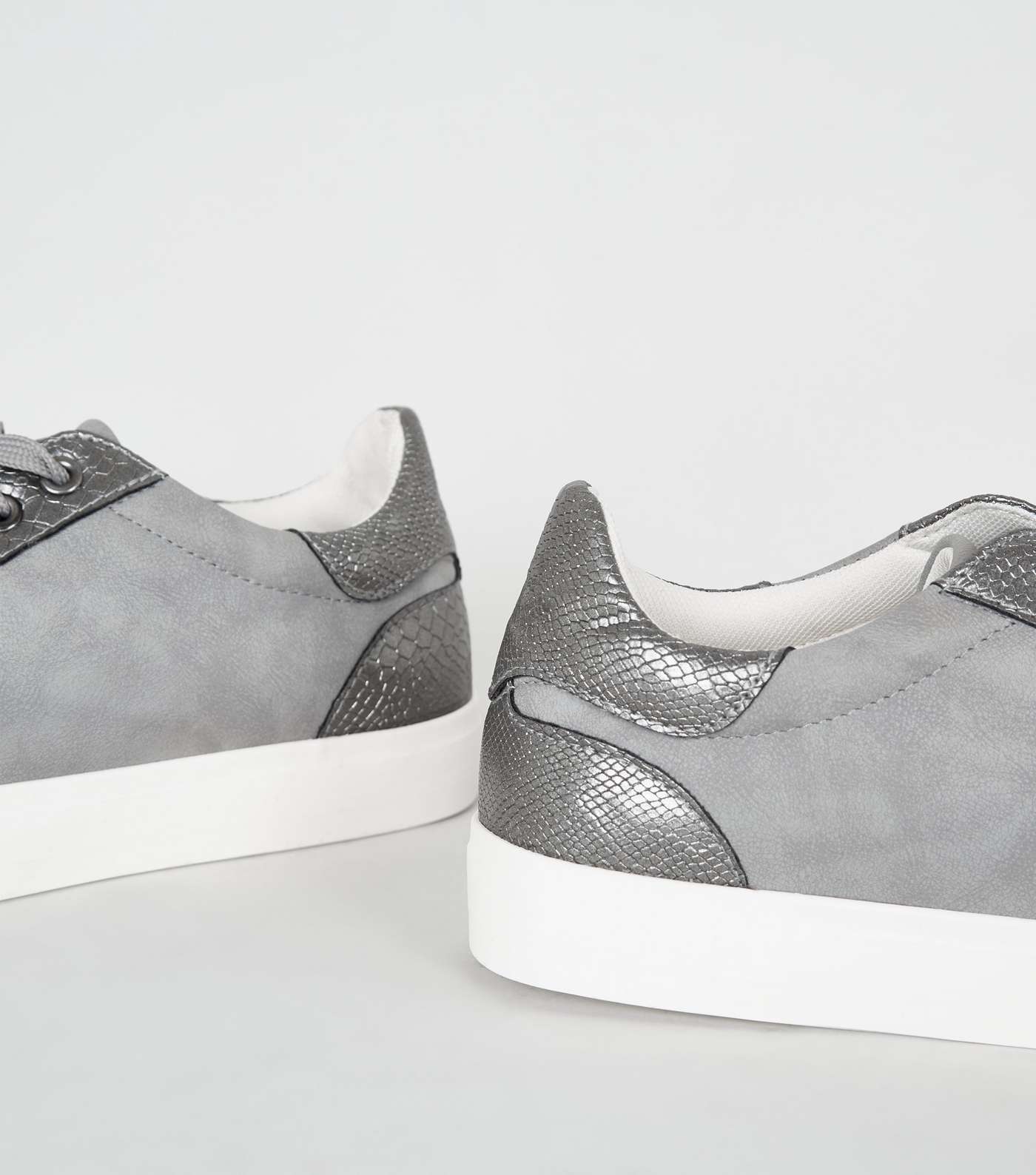 Grey Suedette Faux Snake Panel Trainers Image 4
