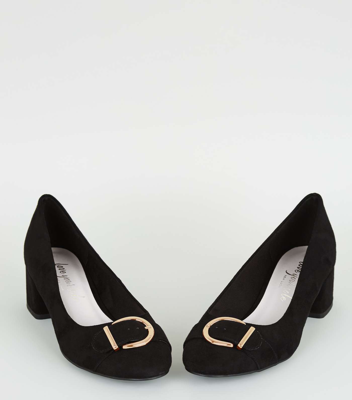 Black Suedette Buckle Toe Court Shoes Image 3