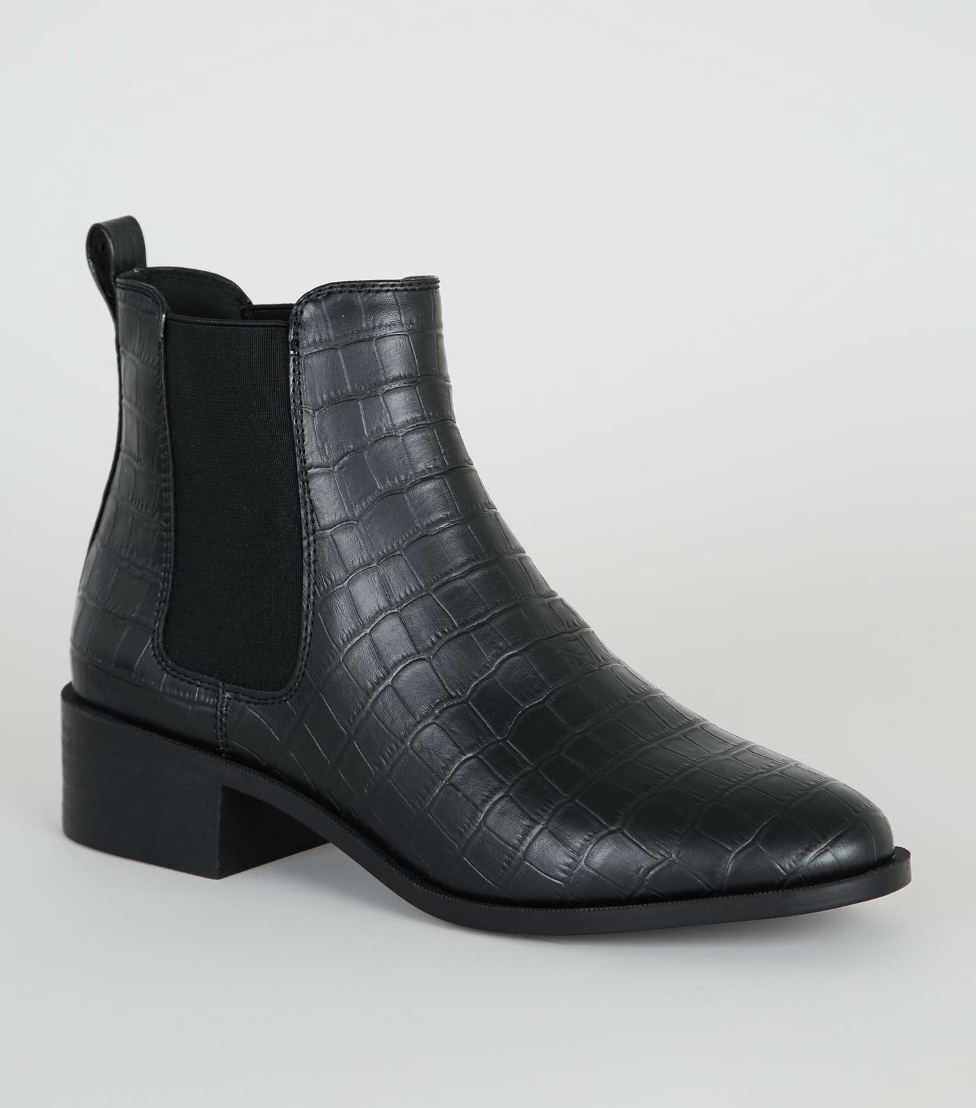 Black Faux Croc Chelsea Boots