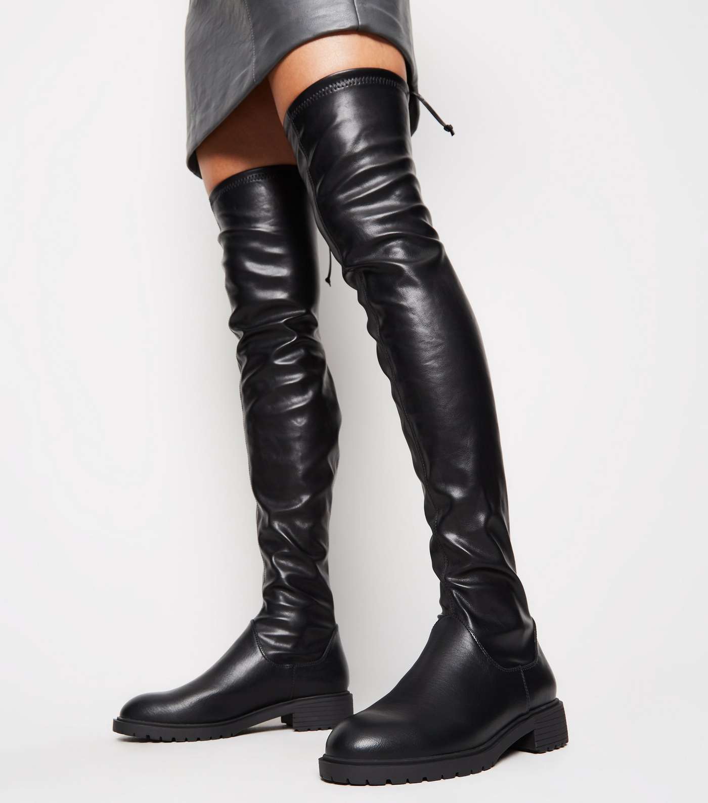 Black Chunky Over the Knee Boots Image 2
