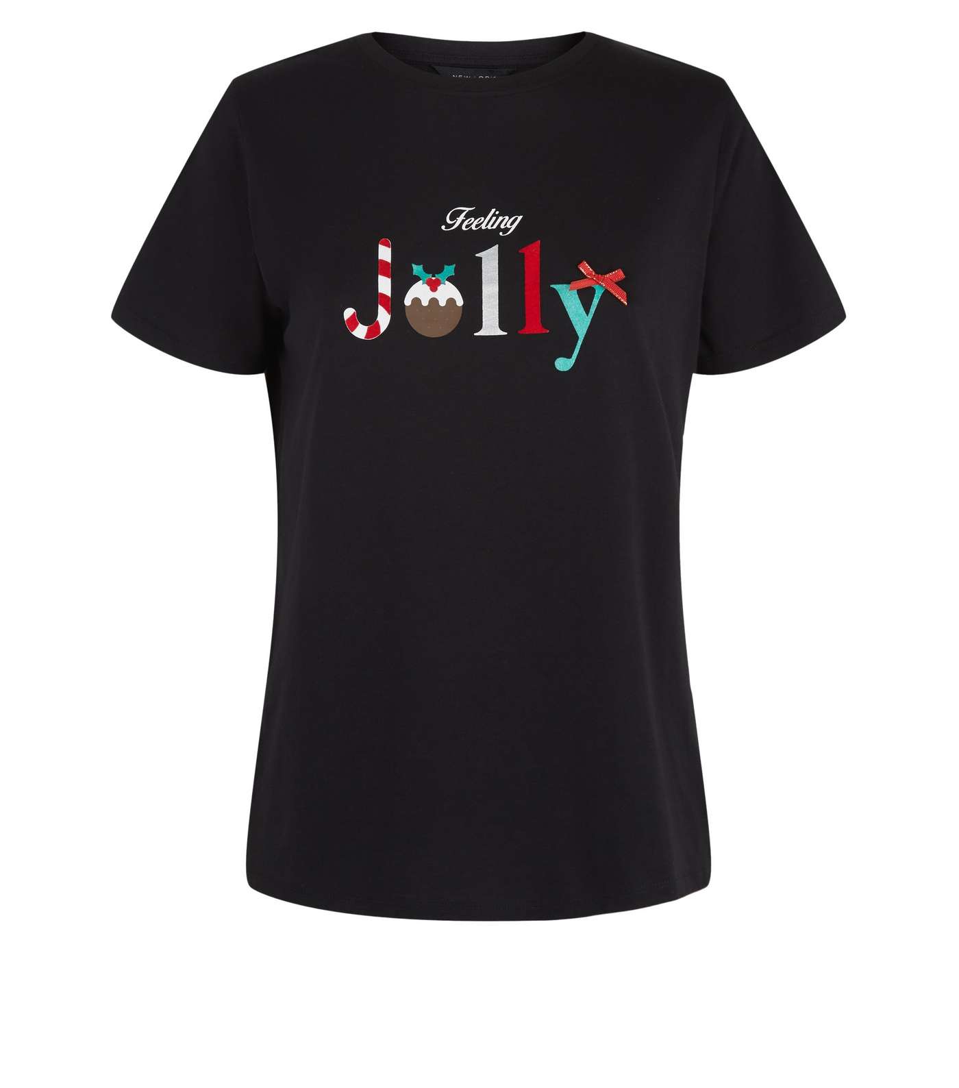 Black Christmas Feeling Jolly Slogan T-Shirt Image 4