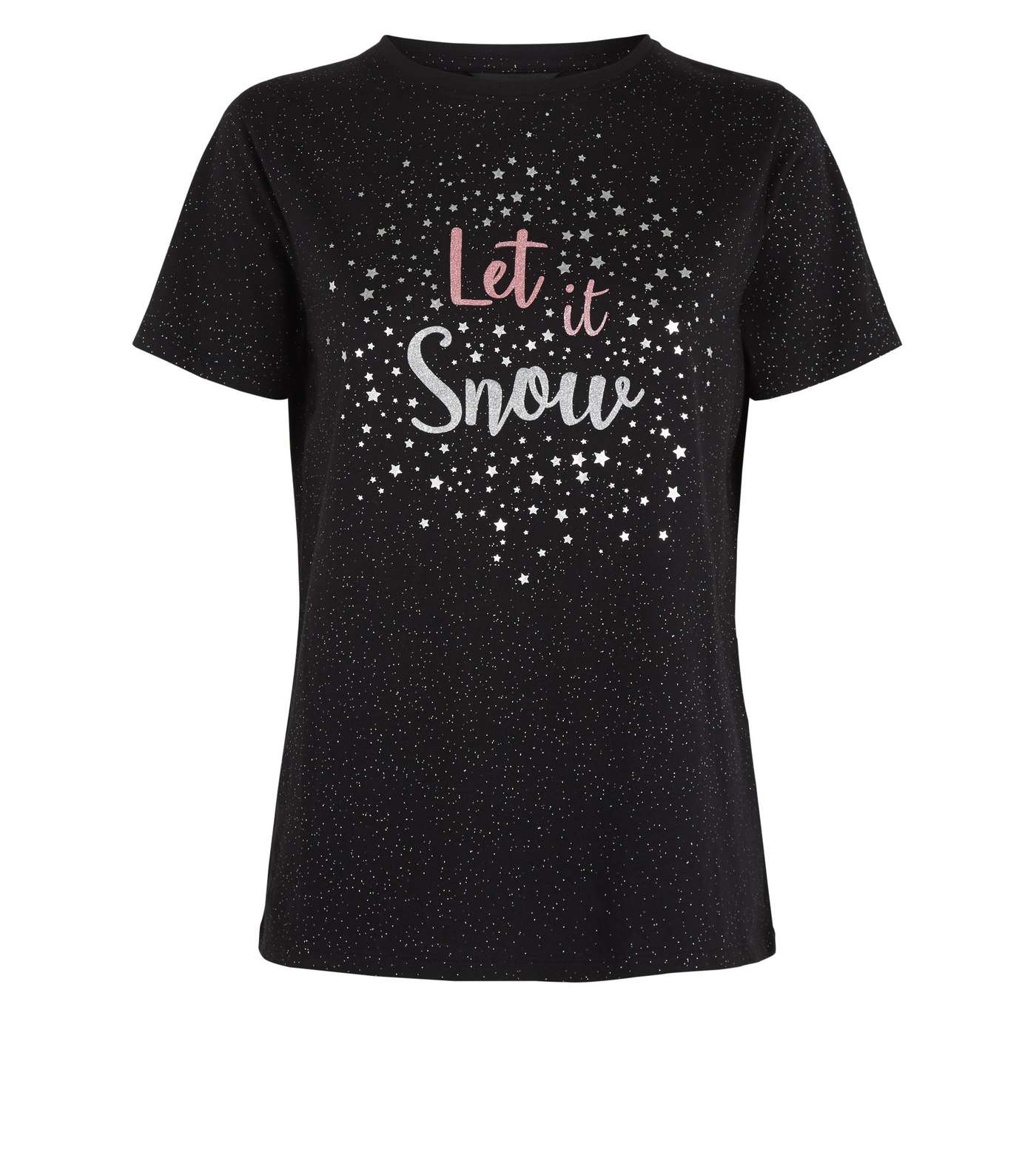 Black Let It Snow Glitter Slogan Christmas T-Shirt Image 4