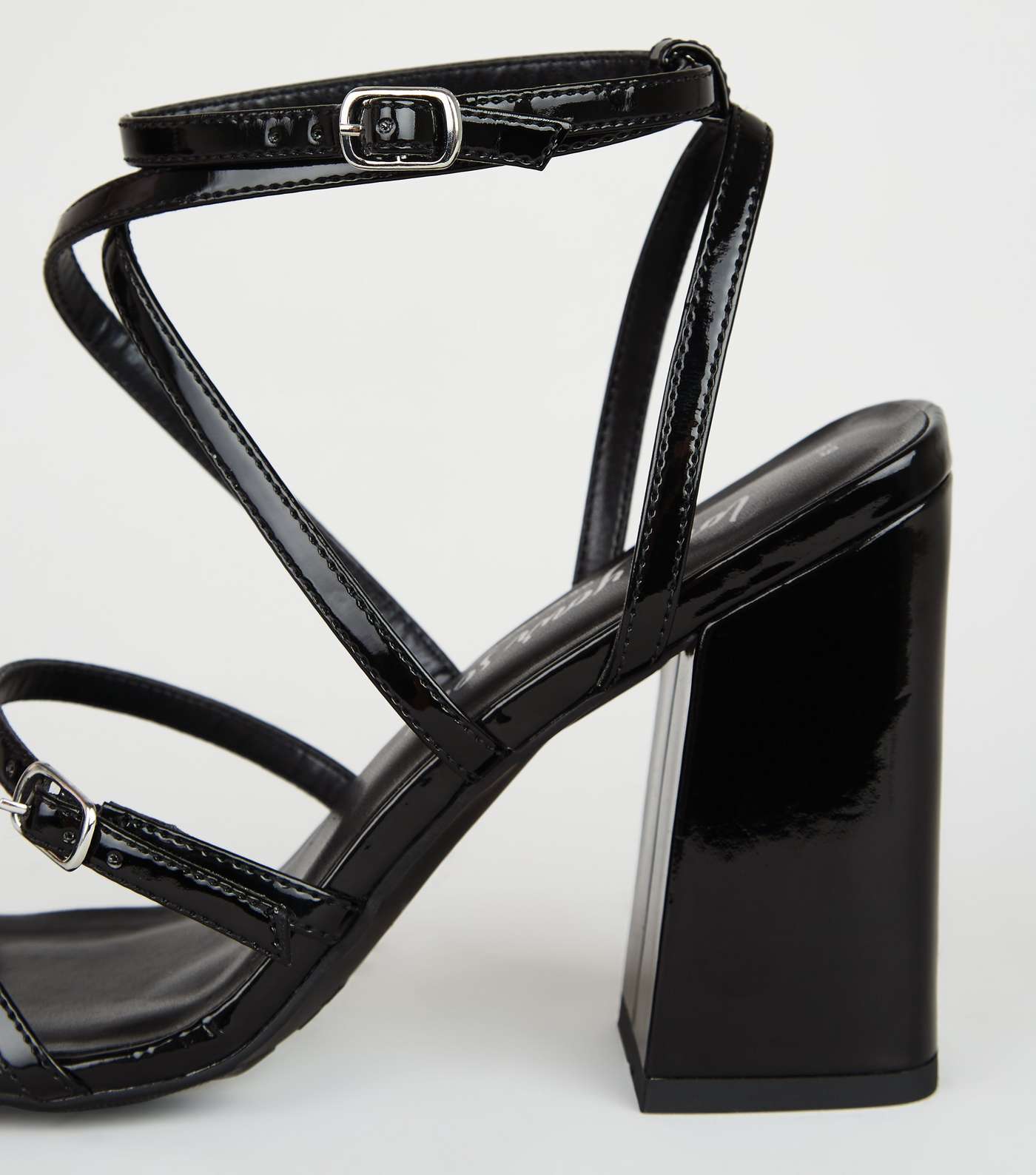 Black Patent Strappy Flared Block Heels Image 3