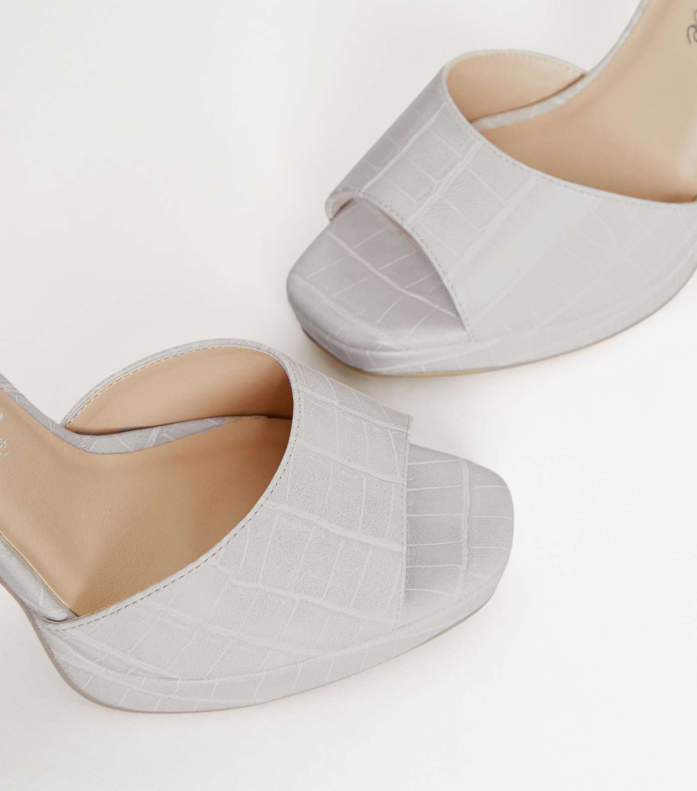 Grey Faux Croc Square Toe Platform Heels Image 4