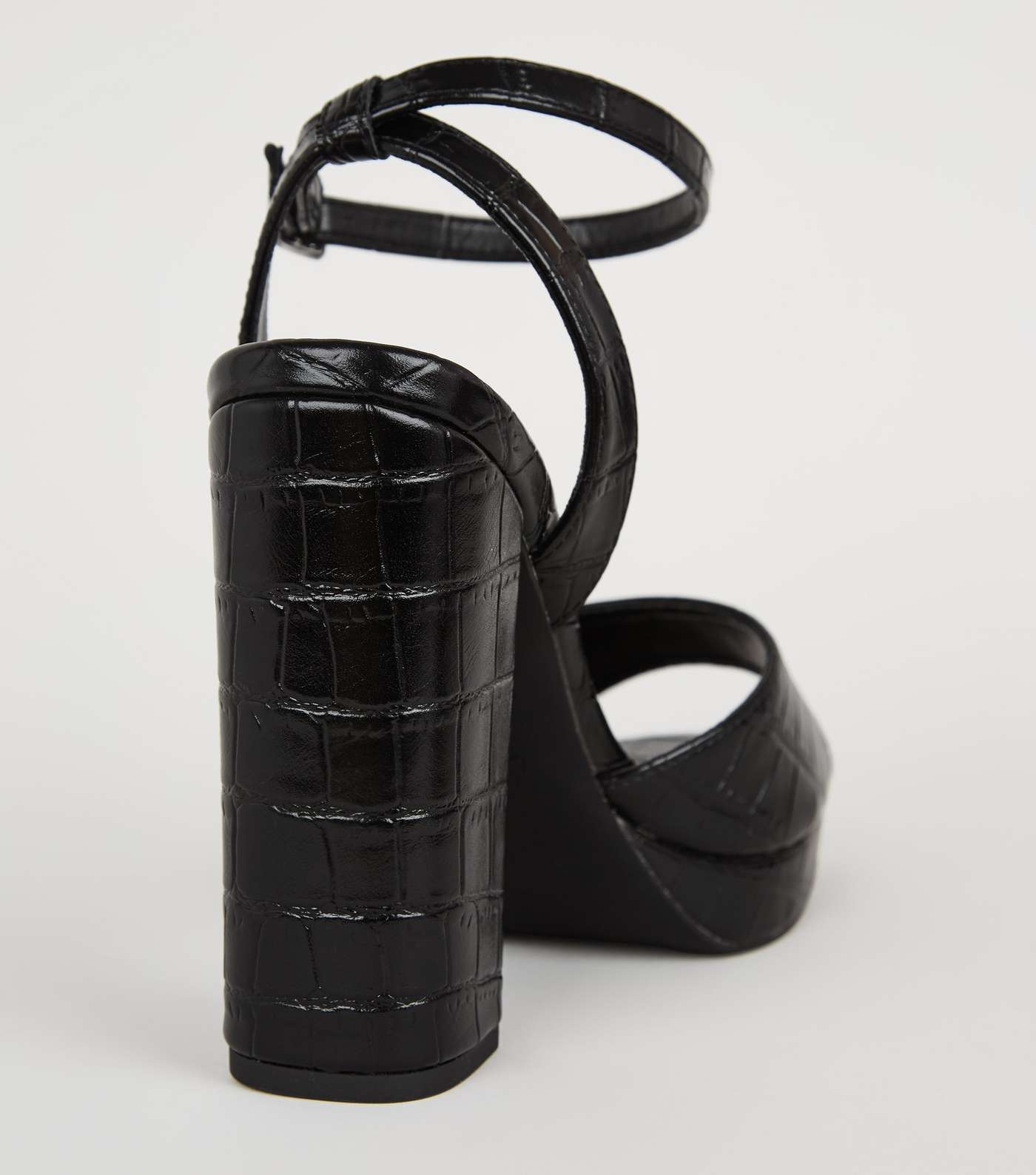 Black Faux Croc Square Toe Platform Heels Image 3