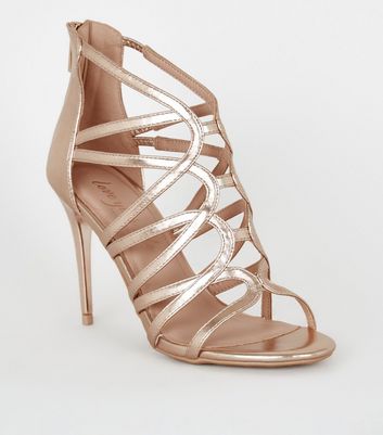Rose Gold Leather-Look Strappy Stiletto 