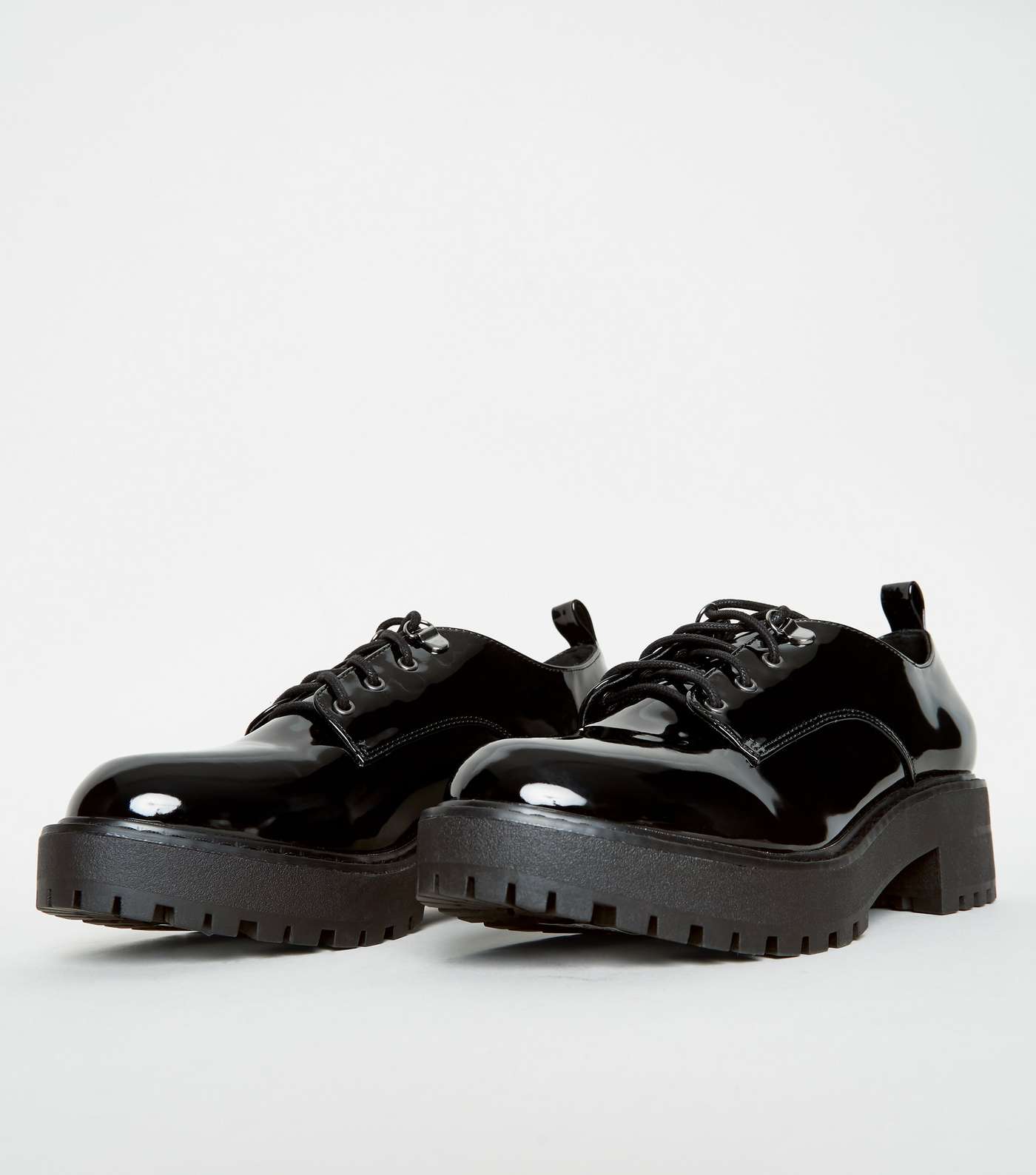 Black Patent Chunky Lace Up Shoes Image 4
