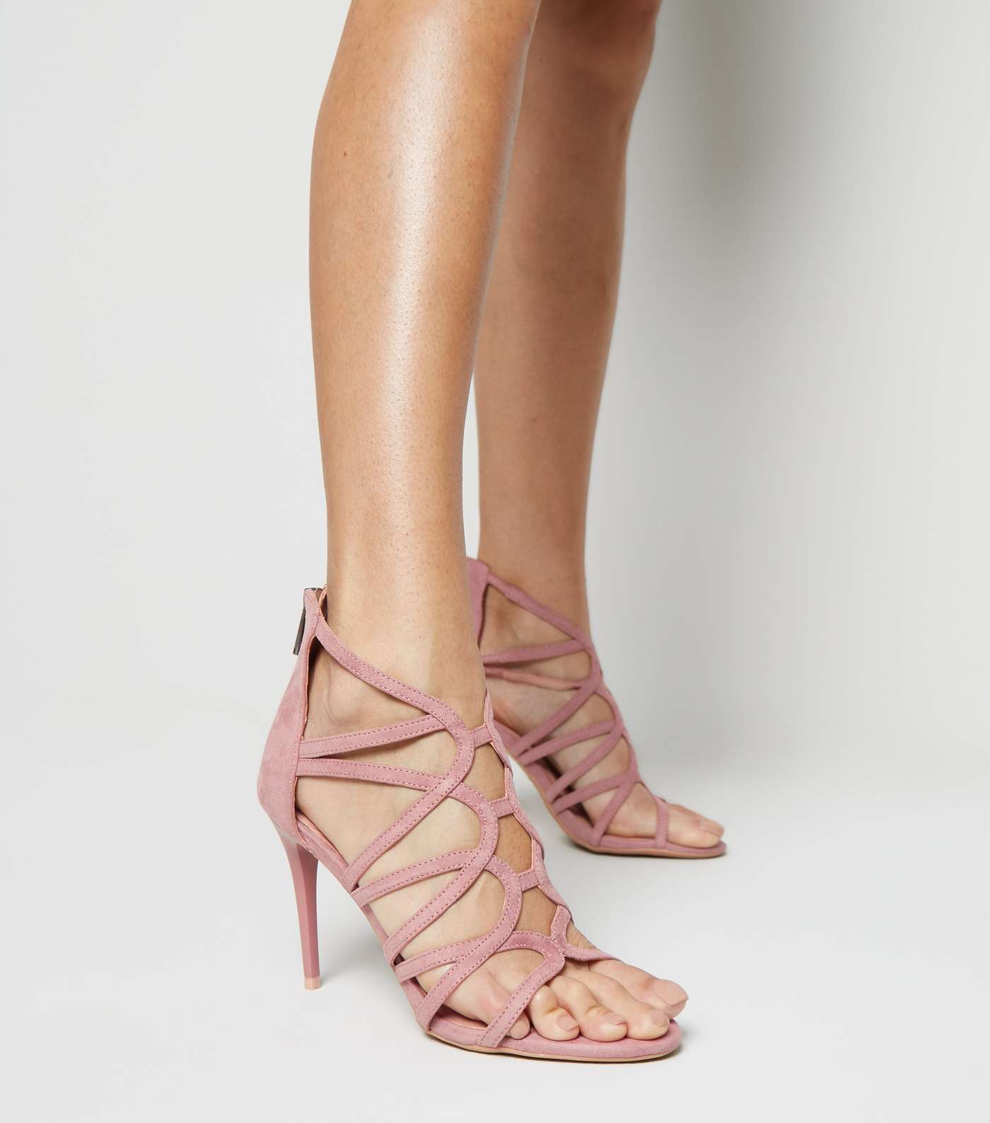 Pink Suedette Strappy Stiletto Heels Image 2