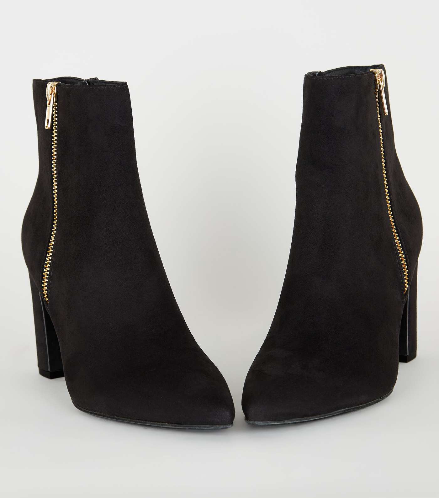 Black Suedette Side Zip Heeled Boots Image 4