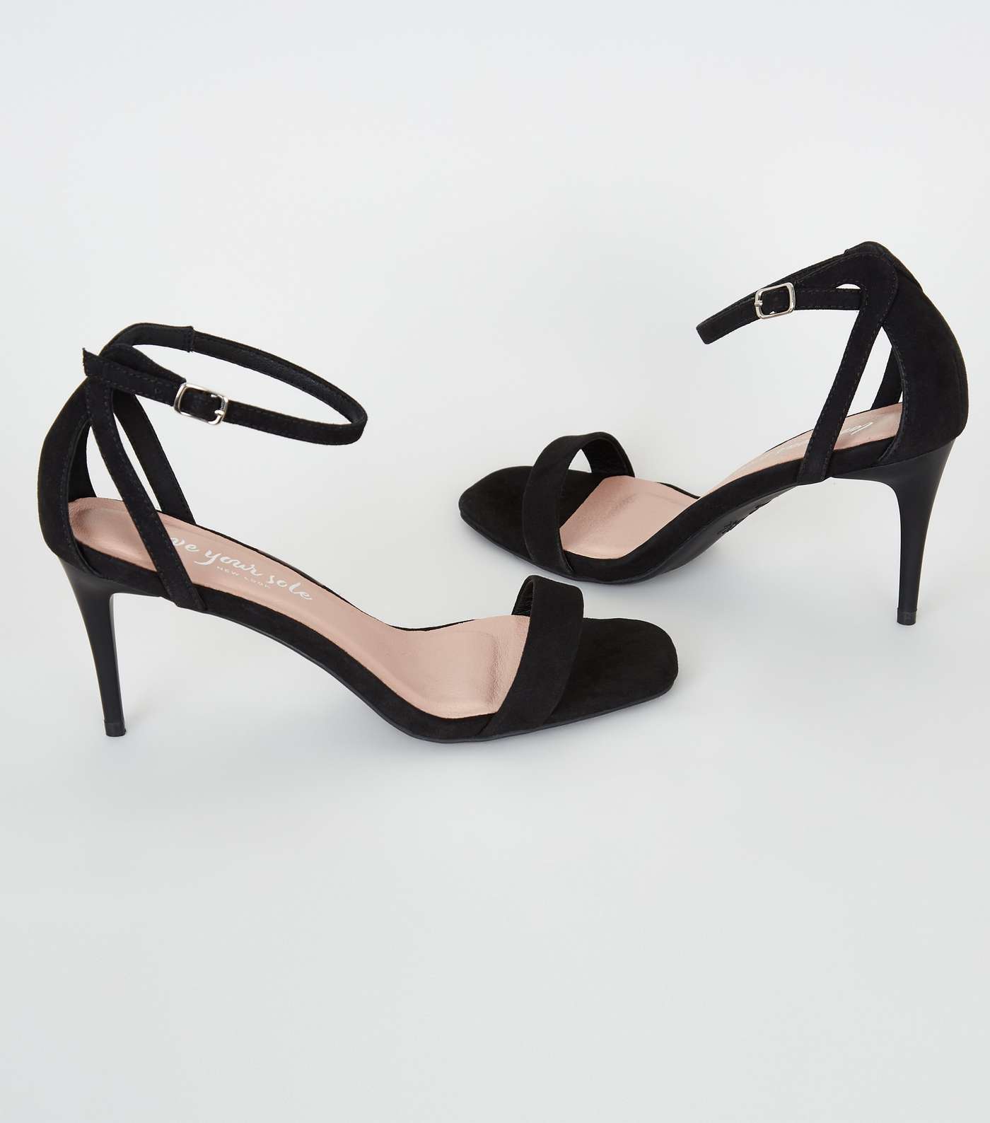 Black Suedette Barely There Stiletto Heels Image 3