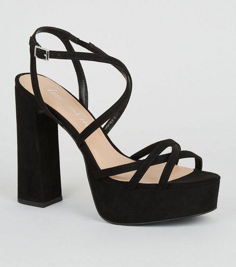 Black Suedette Strappy Platform Heels