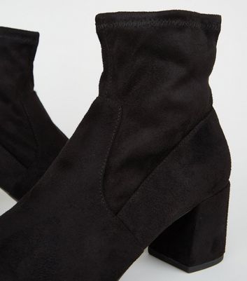 Black Suedette Square Toe Sock Boots 