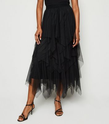 Cameo Rose Black Layered Mesh Skirt 