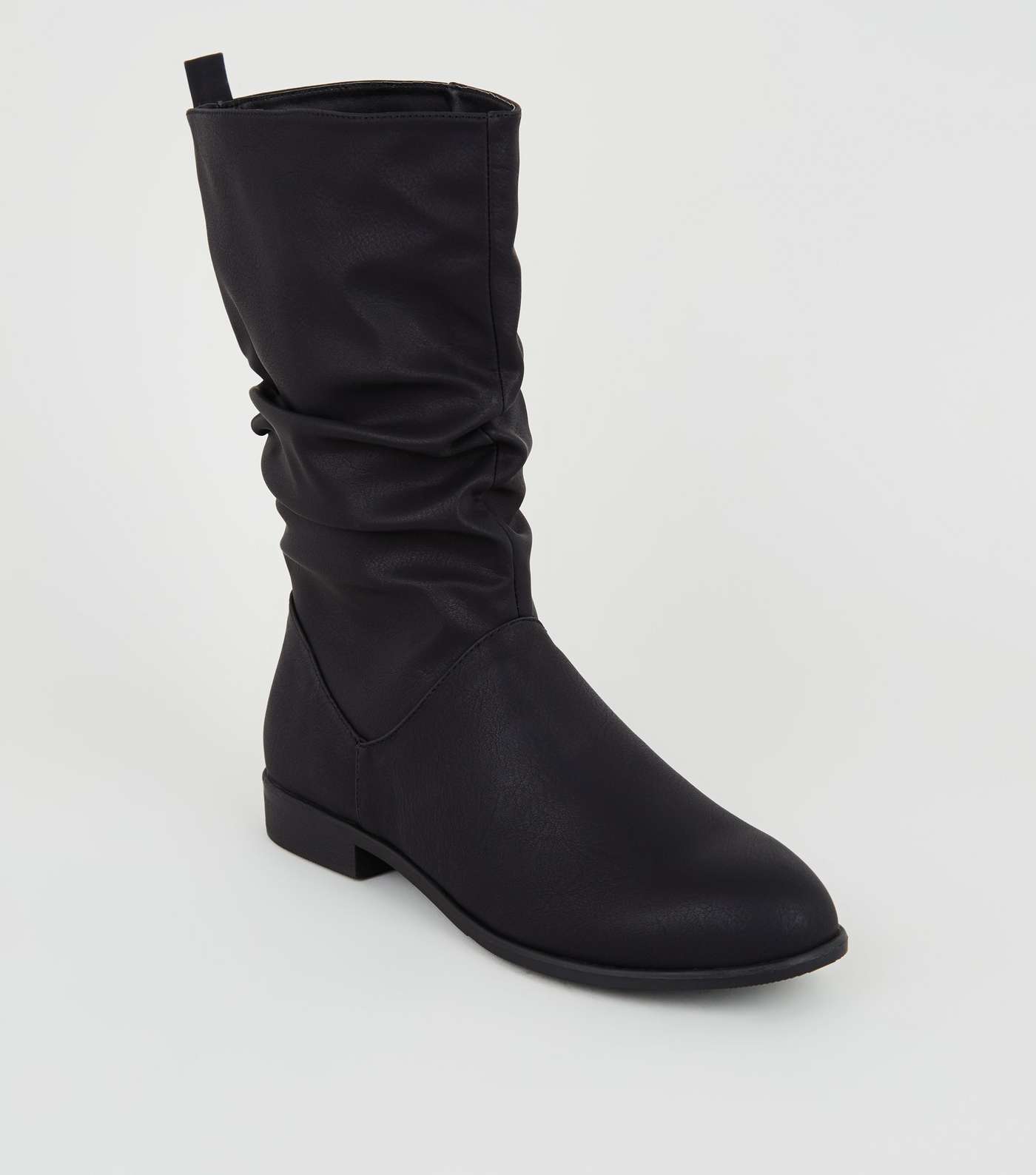 Black Leather-Look Slouch Calf Boots