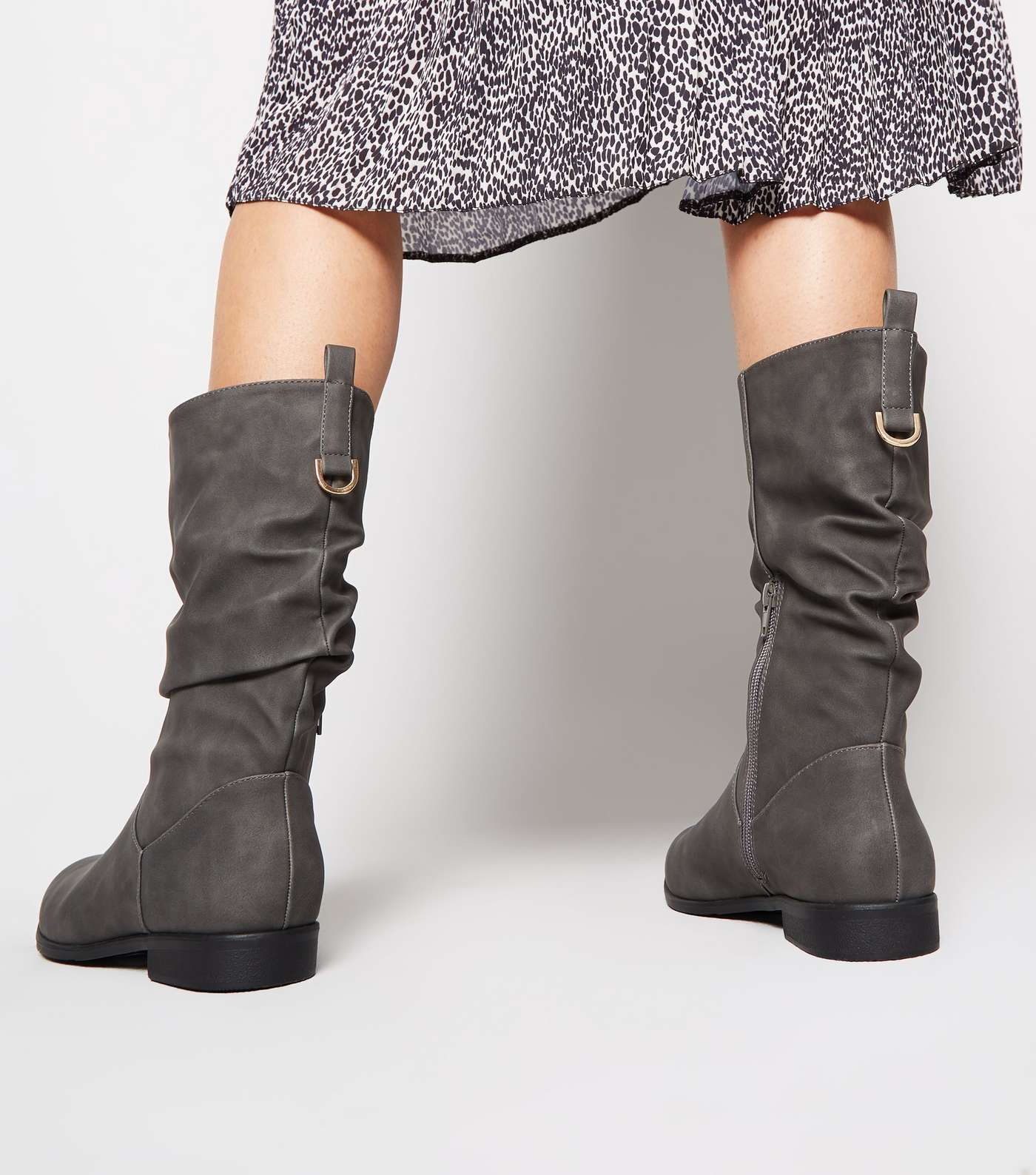 Grey Suedette Slouch Calf Boots Image 2