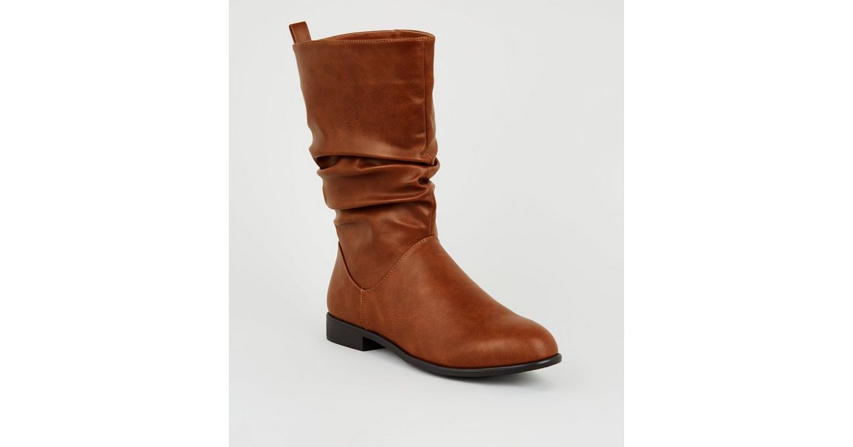 tan leather slouch ankle boots