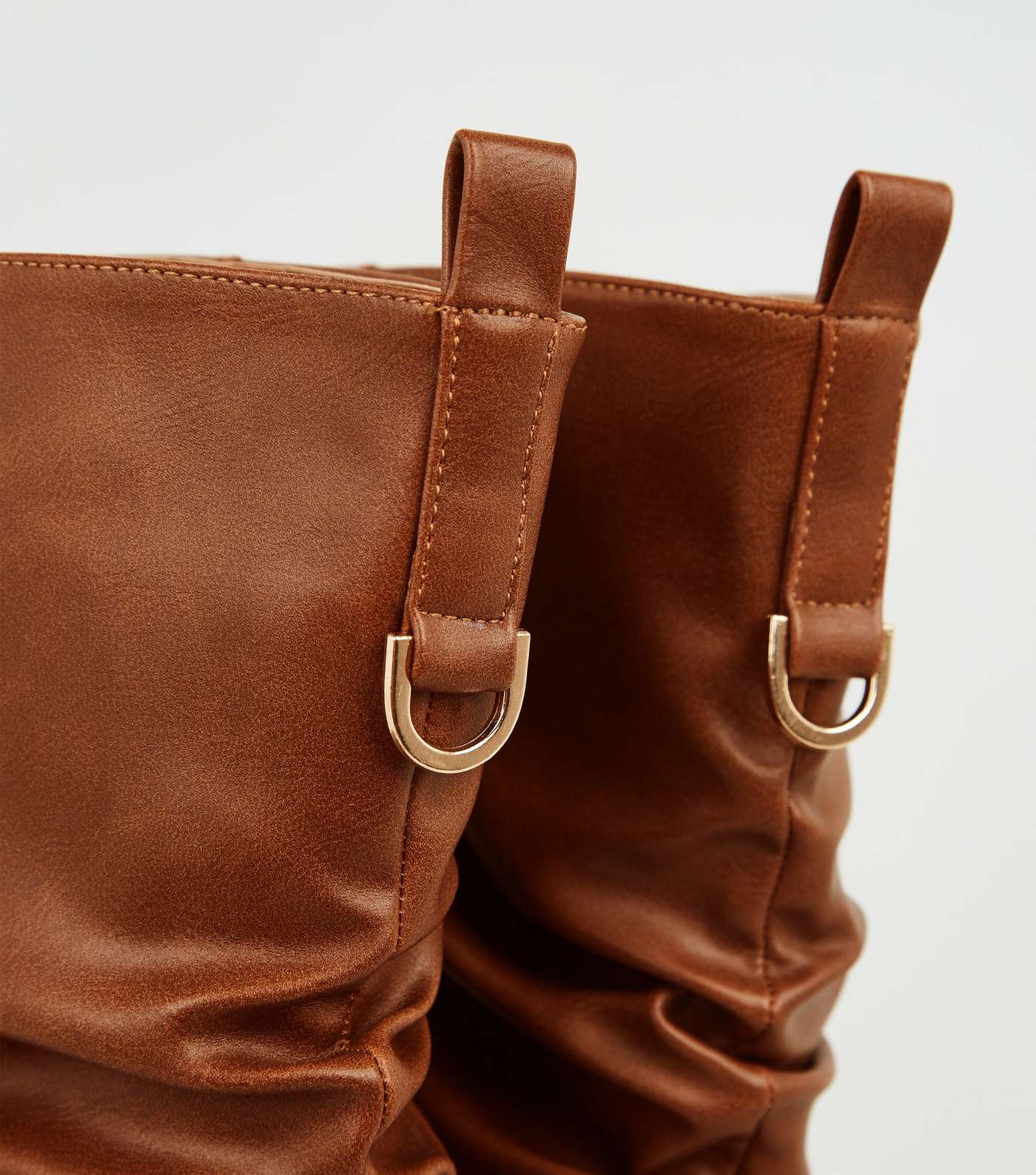 Tan Leather-Look Slouch Calf Boots Image 3